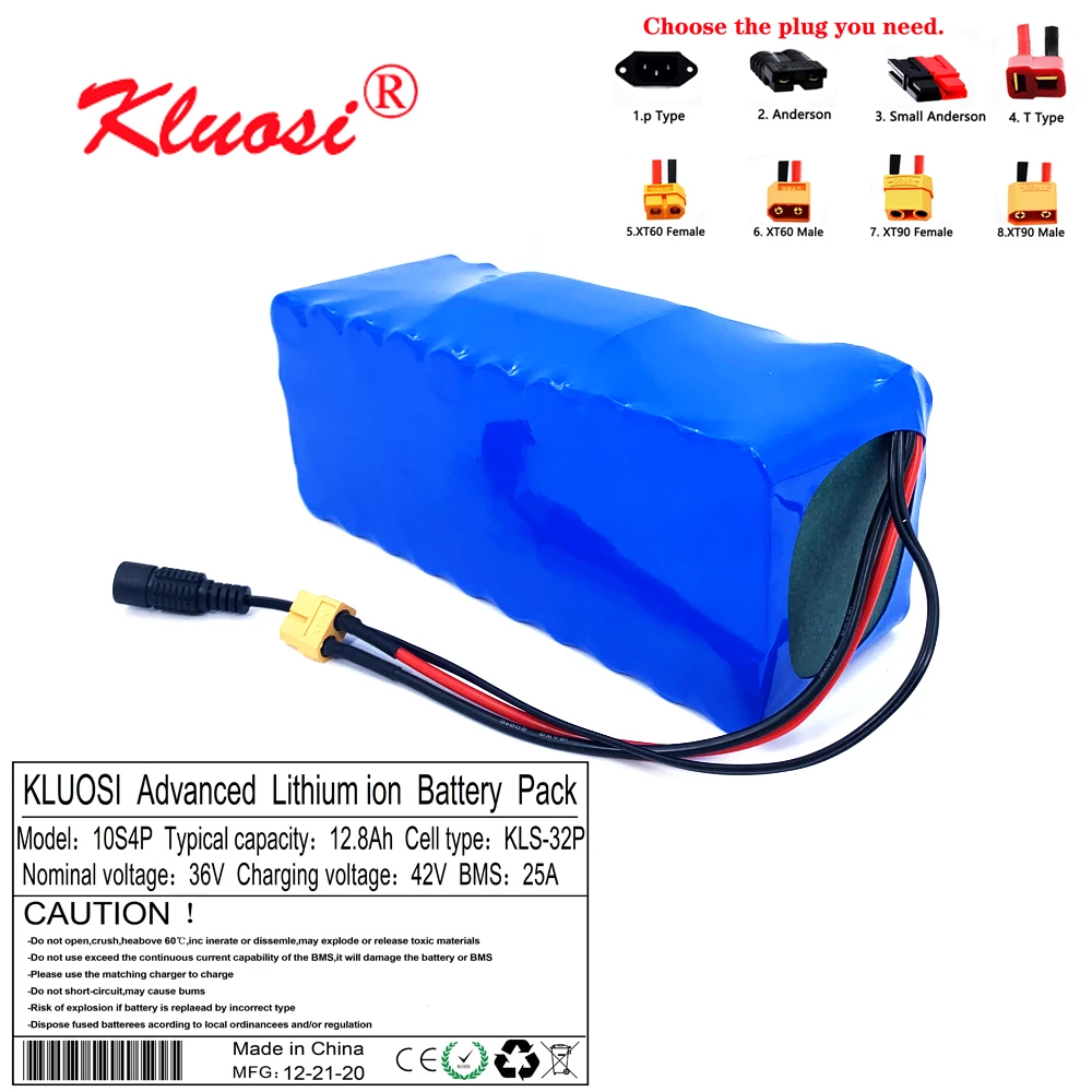 

KLUOSI 36V Battery 36V 12.8Ah 12Ah 10S4P 42V Lithium Battery Pack for 750W Ebike Electric Car Bicycle Motor Scoote with 25A BMS