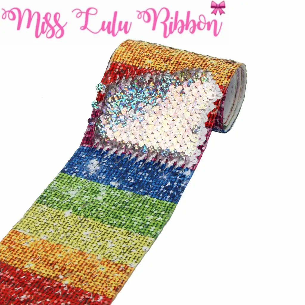 Лента для волос Двусторонняя с радужными блестками двусторонняя серебристая