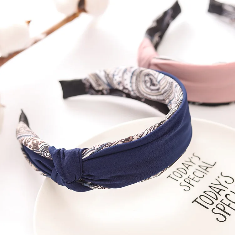 

Аксессуар для волос, корейский стиль, широкая повязка на голову контрастных цветов с узлом по бокам, простая повязка для головы