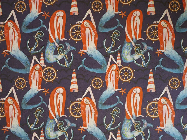 

cotton and hemp fabric hand printed canvas dining mat mouse pad apron pocket Mermaid