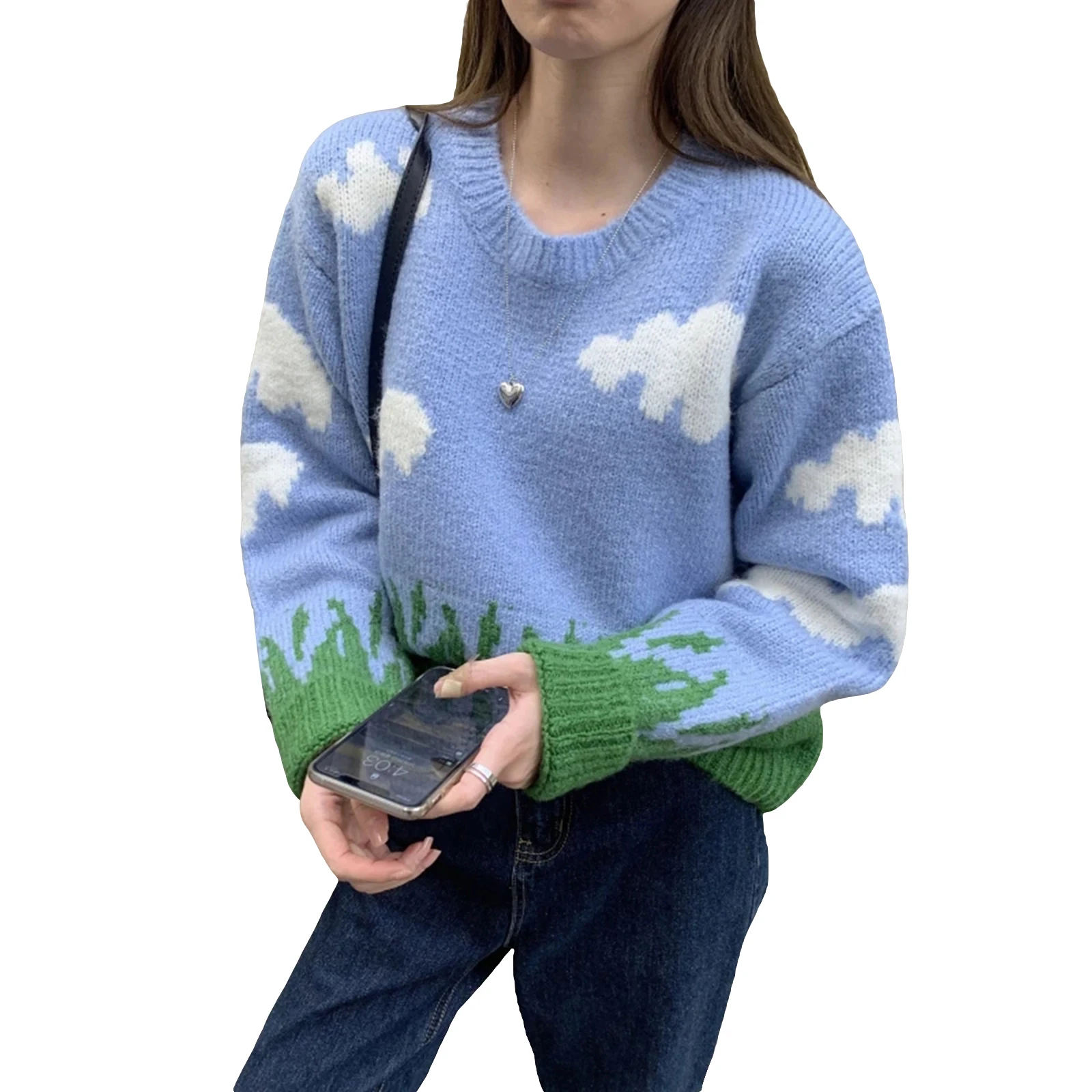 Женские свободные свитера с круглым вырезом Повседневные вязаные пуловеры