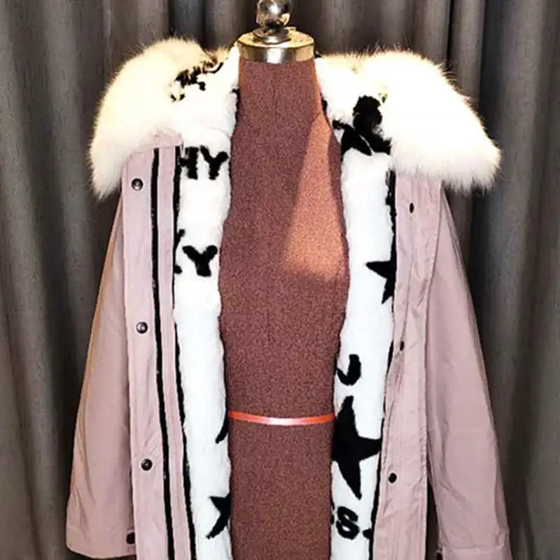 

Fur Cotton Jacket 2019 New Winter Rabbit Fur Liner Detachable Long Fox Fur Collar Fur Coat