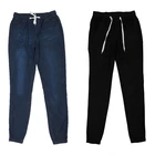 Женские повседневные брюки-джоггеры 2 шт., джинсы с эластичной талией на шнурке, однотонные женские джинсовые брюки, размеры XXL, черные и темные, Bl