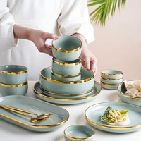 ceramic tableware set dishes dinner plates steak food dessert plate green salad soup bowl plates and bowls set for family hotel