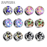 colored round sequins stainless steel ear tunnels gauges screw fit plugs flared expander stretcher body jewelry 8g3mm to 1501