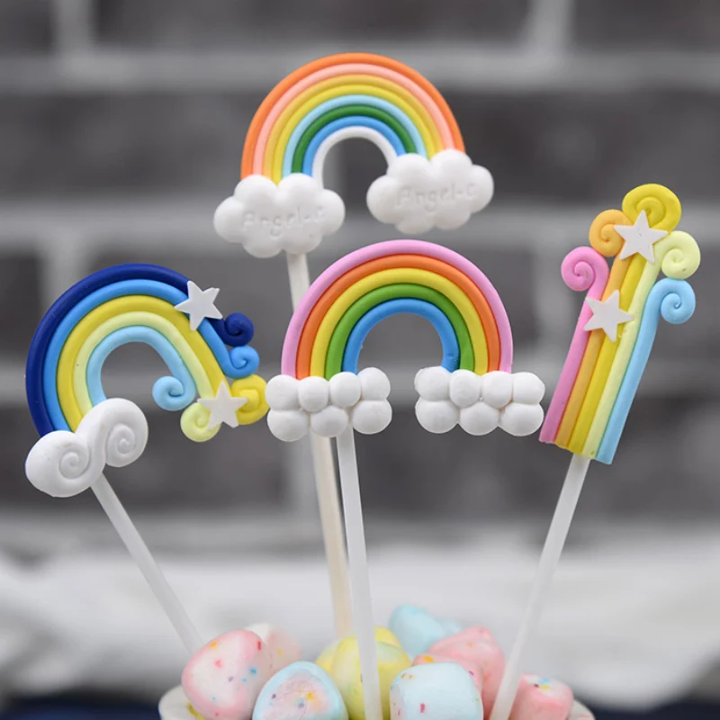3D Радуга облака торт Топпер С Днем Рождения Торт Флаг фотография украшение Baby Shower