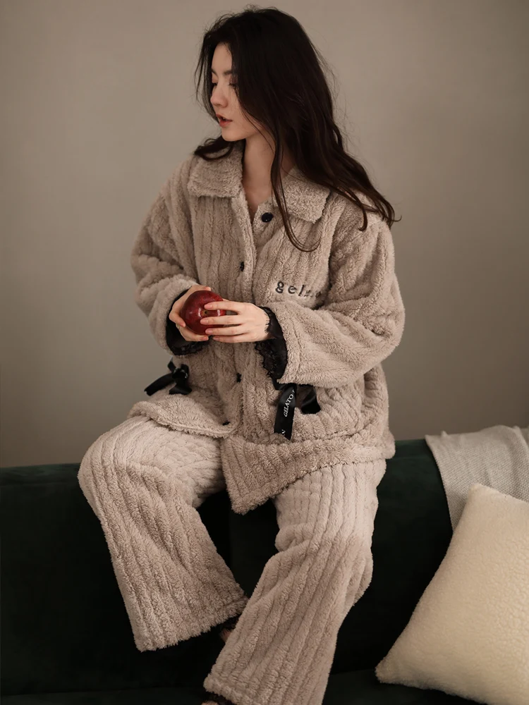 Pajamas Women's Autumn and Winter New Long-Sleeved Homewear Korean Style Large Size Women's Winter Thickened Warm Suit