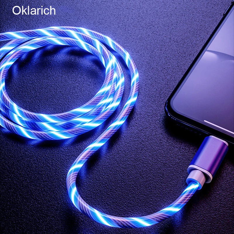Магнитный кабель USB Type C для быстрой зарядки поток света светодиодный данных iPhone