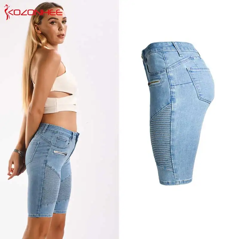 Женские джинсы-карандаш обтягивающие синие джинсы со средней талией до колена #