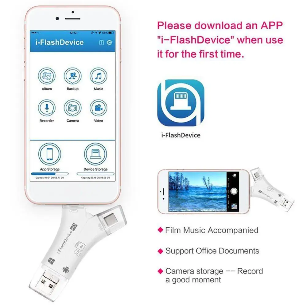 4 в 1 i флэш-накопитель USB кардридер для Micro карт памяти Адаптер iPhone 5 6 7 8 iPad Macbook Android