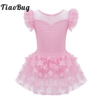 toddler kid girls flower ruffle sleeve ballet leotard with dance skirt ballerina dress gymnastics dancewear tutu skirt set