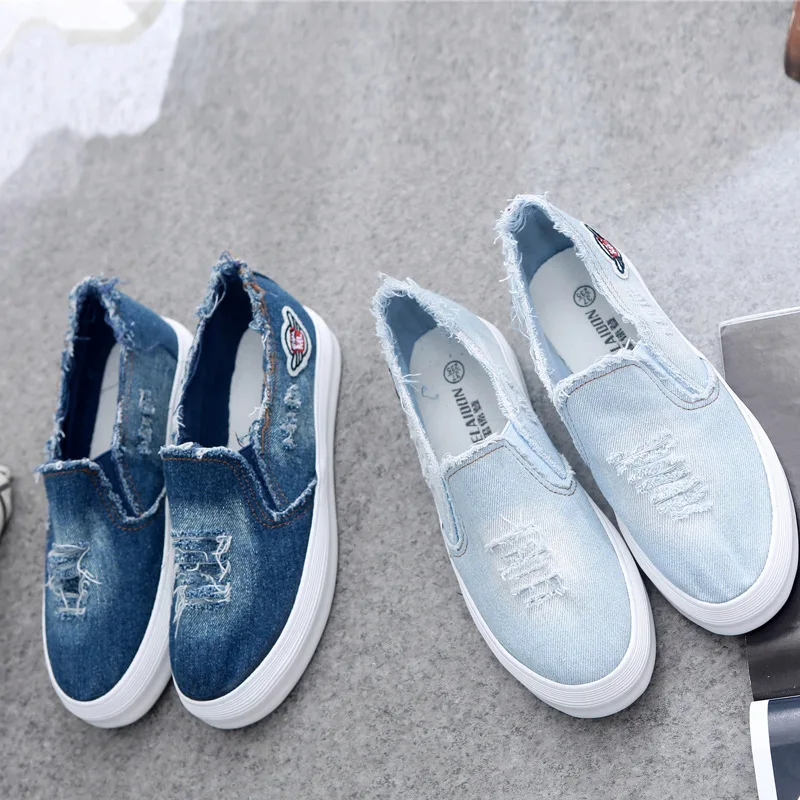 

Women's Denim Canvas Shoes Summer Breathable Low-heel Casual Shoes Slip-on Women Loafers Flat with Platform Shoes