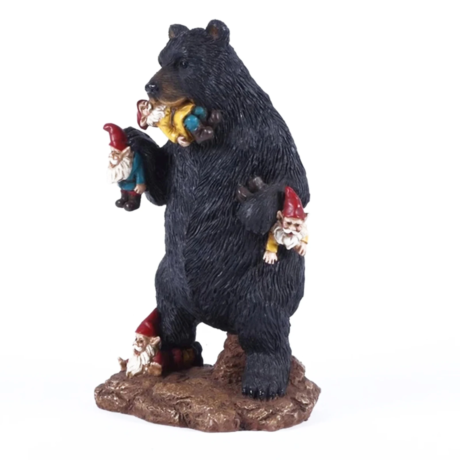 

Gnomes in Trouble with Bear Statue Resin Simulation Animal Crafts Ornaments Decor for Home Garden Lawn 66CY