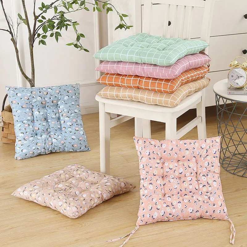 

Seat Cushion Cute Plaid Flower Pattern Non-Slip Pastoral Style For Kitchen Office Chair Sofa Decoration Home Textile 40*40cm 1pc