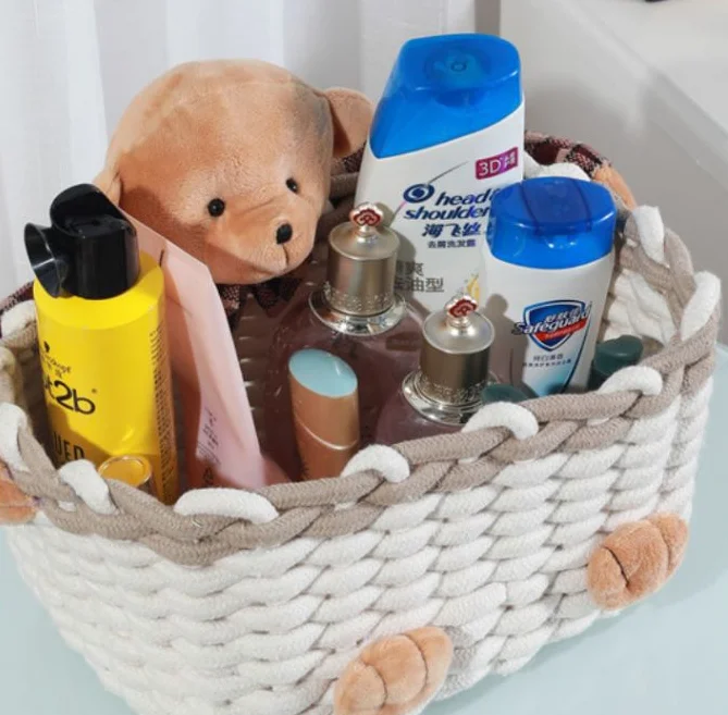 Корзина из хлопковой веревки с мягким медведем органайзер для домашней