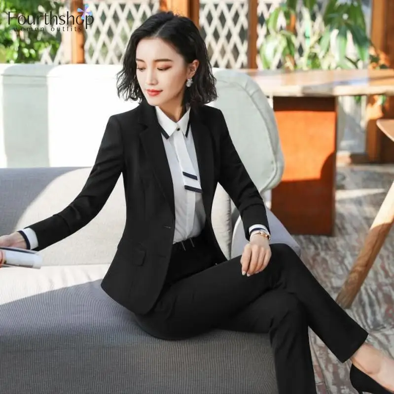 Office Lady 2 Piece Pants Blazer Set Women Suits Business Work Formal Uniform Autumn Winter Plus Size Pantsuits Female 2021 New | Женская