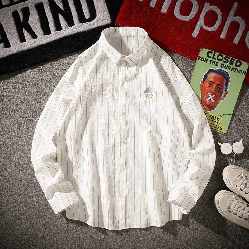 Новый тренд корейский стиль модная мужская белая полосатая рубашка рубашки с
