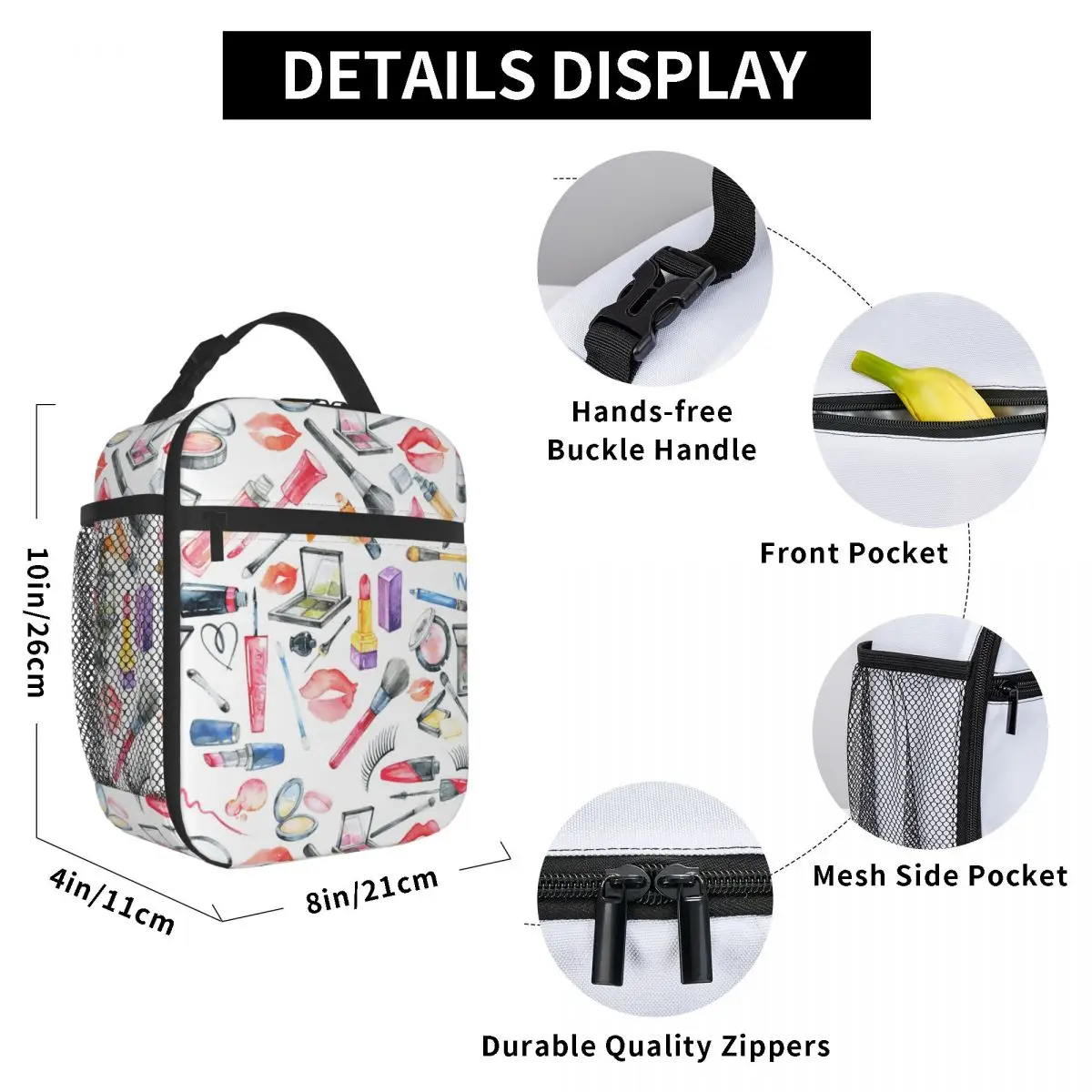 

Watercolor Makeup Lunch Bag for Women Men Large Insulated Lunch Box with Water Bottle Holder and Pockets