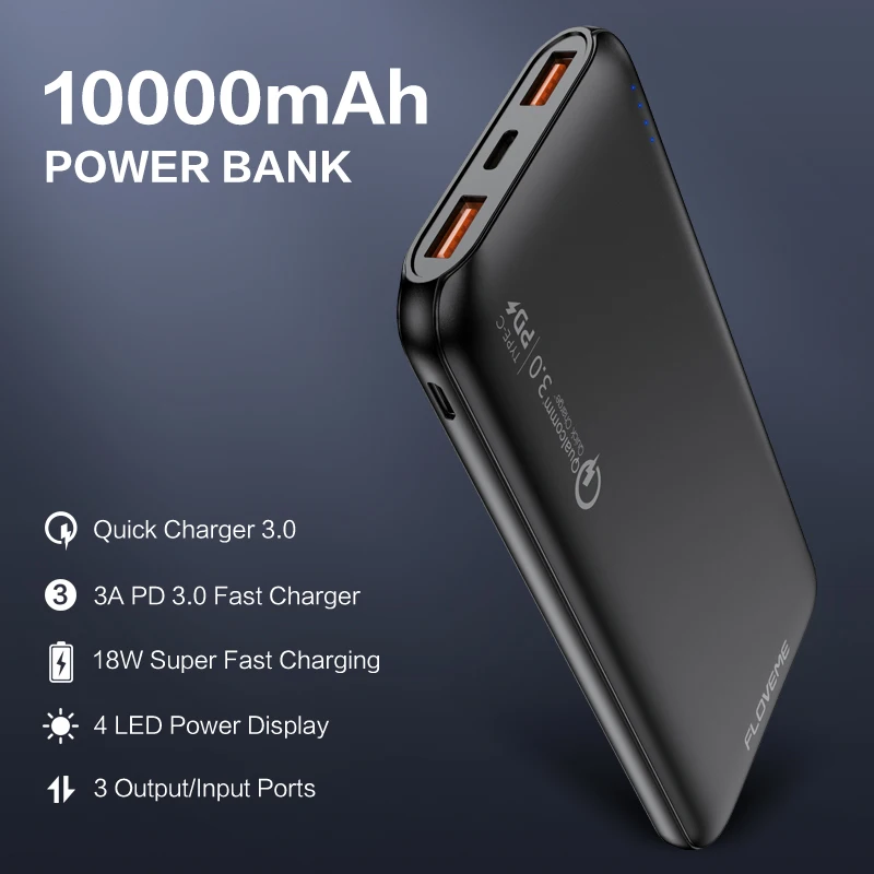 FLOVEME 10000 мАч Внешний аккумулятор QC 3 0 4 Быстрая зарядка для Xiaomi Powerbank PD повербанк