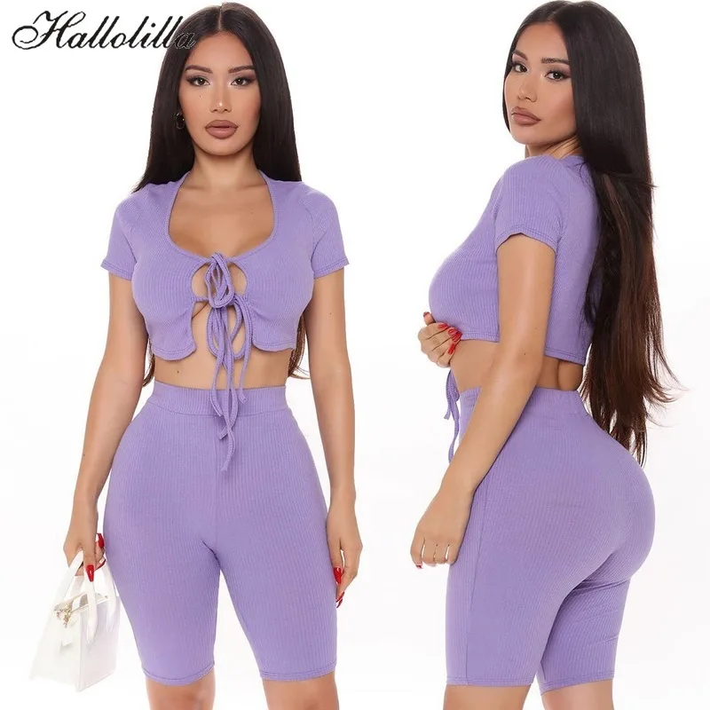 

Модный короткий комплект из двух предметов на шнуровке, спортивный костюм для женщин, Ropa De Mujer Ensemble Femme, одежда для женщин, комплект из 2 предм...