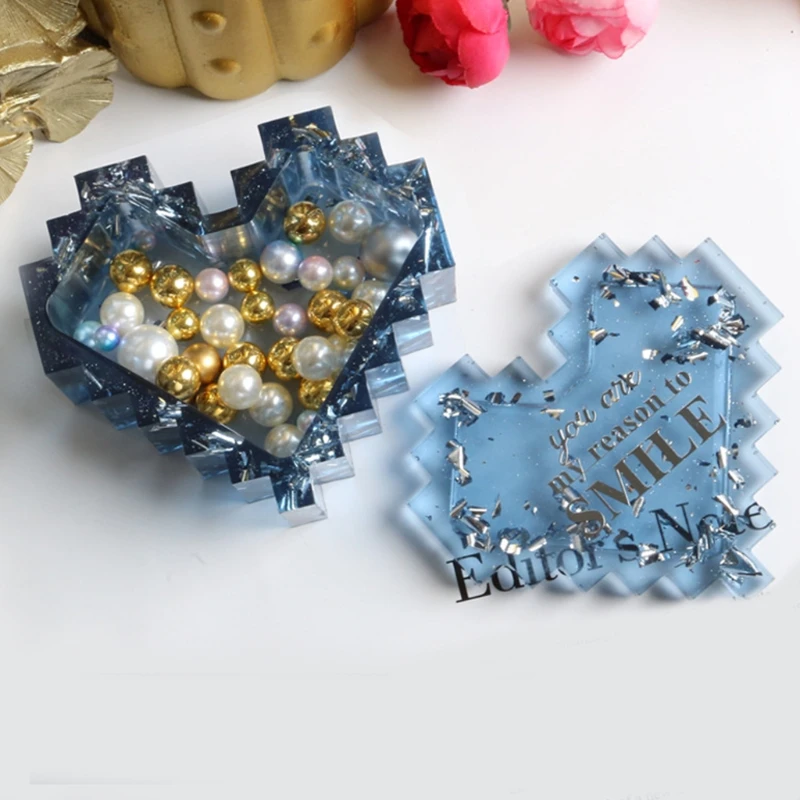 

1 Set Pixel Love Storage Box Crystal Epoxy Resin Mold DIY Case Silicone Mould