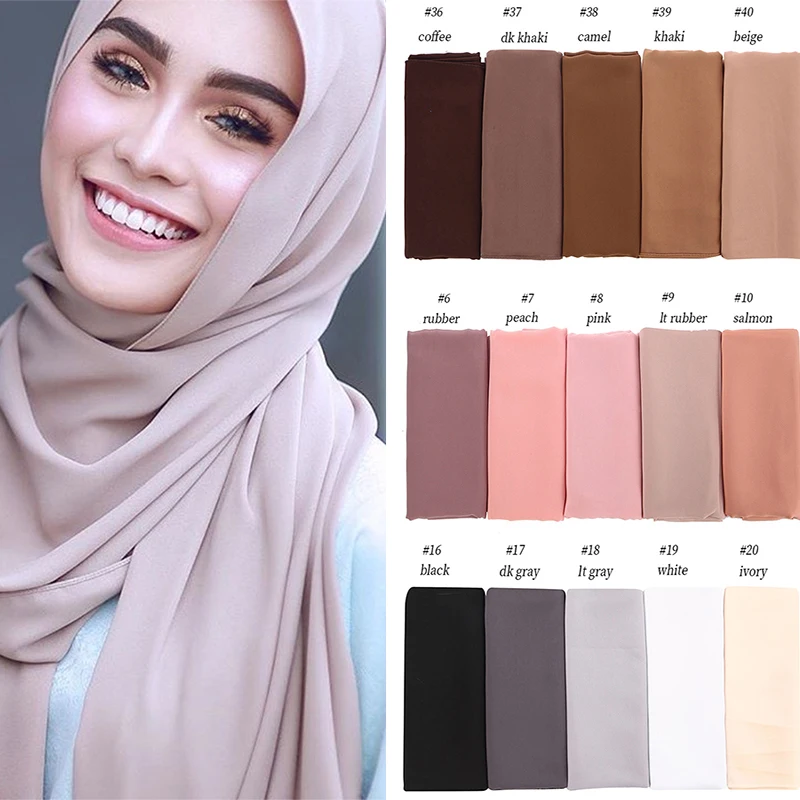 Bufanda de gasa de mujer, pañuelo de gran calidad, hijab musulmán, chal, colores planos liso, 10 unidades/lote