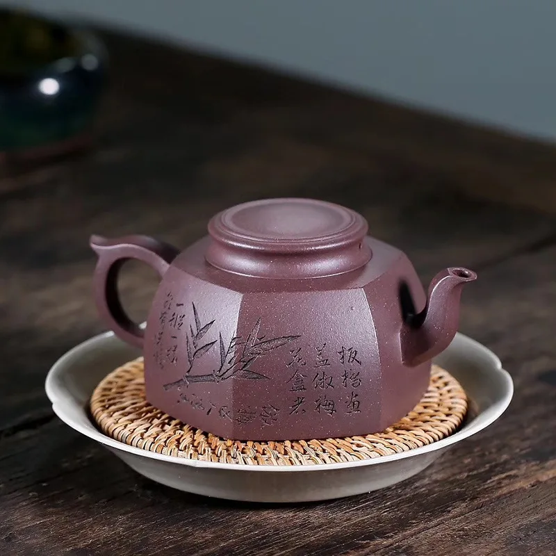 

Yixing Zisha pot raw ore old Purple mud six square ancient well pot Kung Fu Tea Set Handmade square pot teapot tea set
