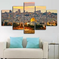jerusalem sunset view islamic 5 panel canvas picture print wall art canvas painting wall decor for living room poster no framed