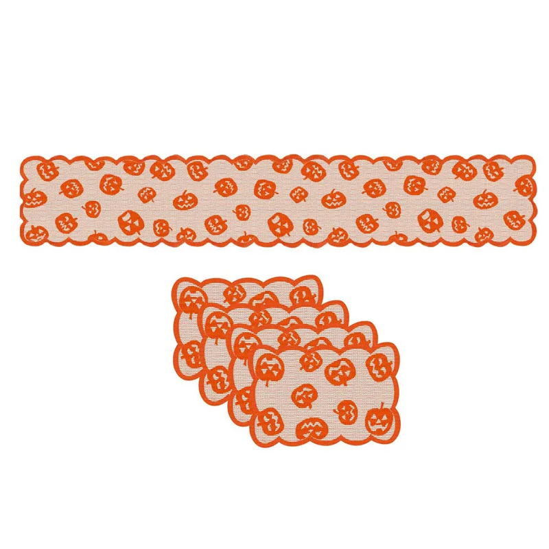

2021 New Orange Pumpkin Head Printed Table Runner Halloween Creative Decoration Table Flag Party Events Decoration Table Runner