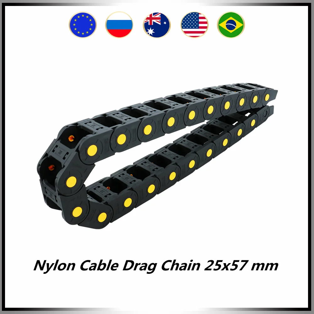 

25x57 mm 25*57 mm Nylon Mochine Towline Plastic Cable Chain Drag Chain Slient Bridge L 1m for CNC router