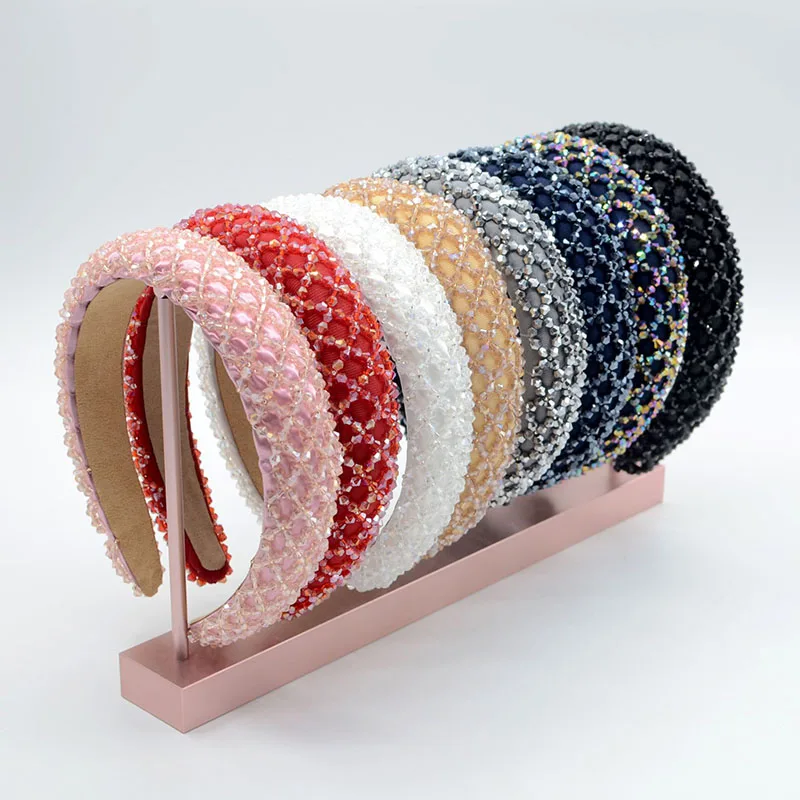 

Hot Selling New Designer Bling Rhinestone Full Crystal Headbands Braided Handmade Diamond Bedazzled Headband for Women
