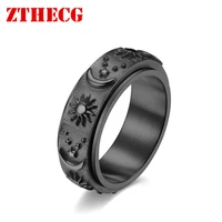 new fashion star moon sun titanium steel ring bohemia release pressure spinner rings men gravure printing vintage jewelry gifts