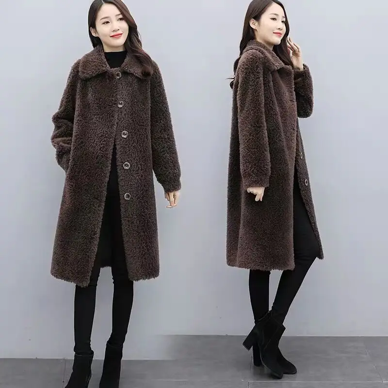 Women 2023 Autumn Winter Long Real Sheep Shearling Fur Coats Female Natural Wool Fur Outwear Abrigo Mujer Lamb Fur Jackets X70