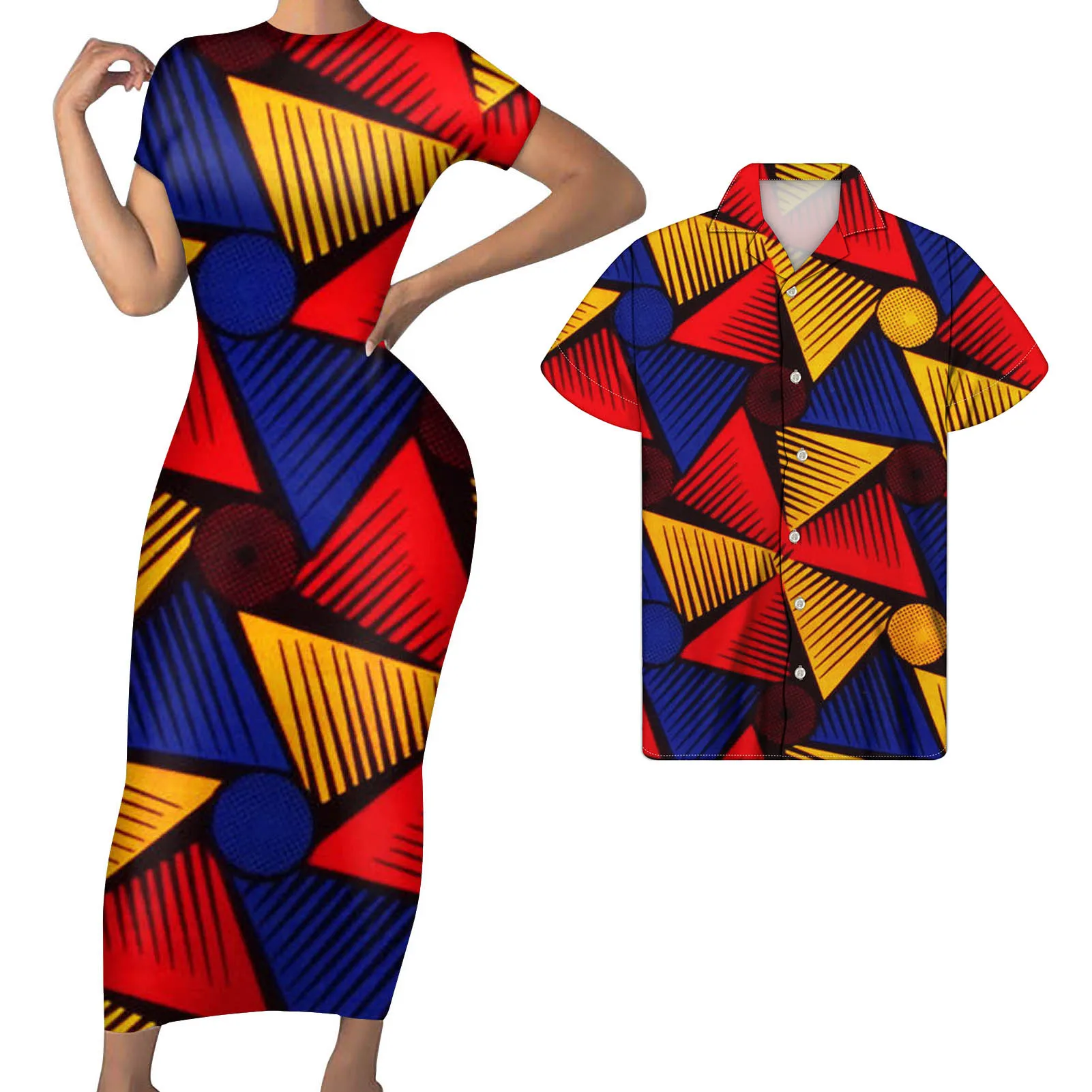 

Женское длинное платье с гавайским принтом, роскошное пляжное платье в полинезийском стиле, подходящая Мужская рубашка с геометрическим рисунком и треугольником, под заказ