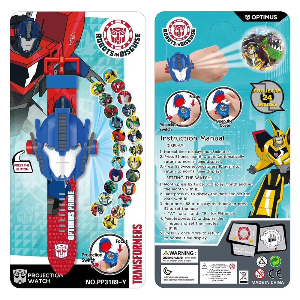 Optimus Prime Детские часы с 3D рисунком, Железный человек, Человек-паук, Минни, Хелло Китти, Миньоны, аниме, фигурки маленьких детей, игрушки для мальчиков и девочек - Цвет: Optimus Prime