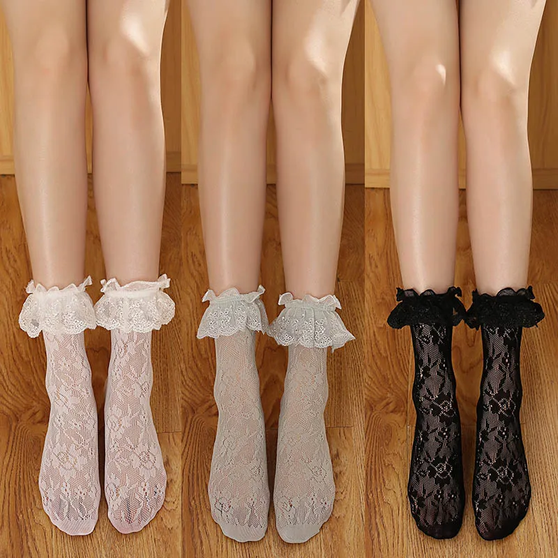 Летние дышащие кружевные женские короткие носки в стиле &quotЛолита" с цветочным