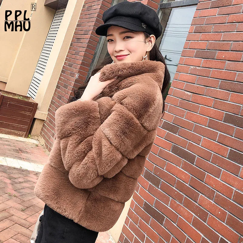 XS 3XL пальто из искусственного меха для женщин 2019 зимнее модное коричневое