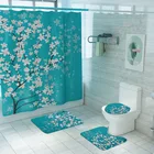 4 вещи, Цветочная расцветка, Ванная комната ковролин для ванной Шторы комплект напечатаная Туалетная ковры душ Шторы сиденье для унитаза крышка коврик Ванная комната коврики для душа