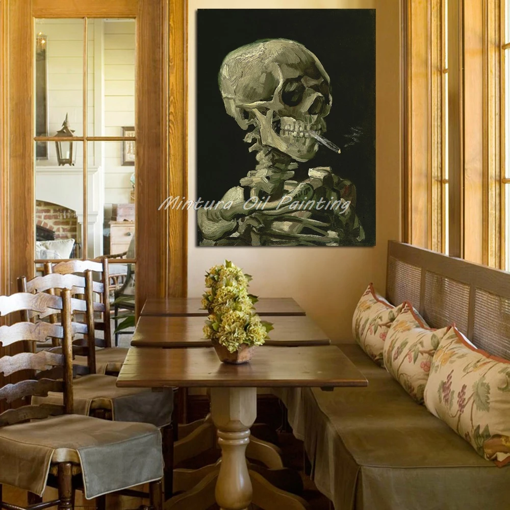 Репродукция ручной работы с черепом и сигаретой Винсента Ван Гога абстрактные