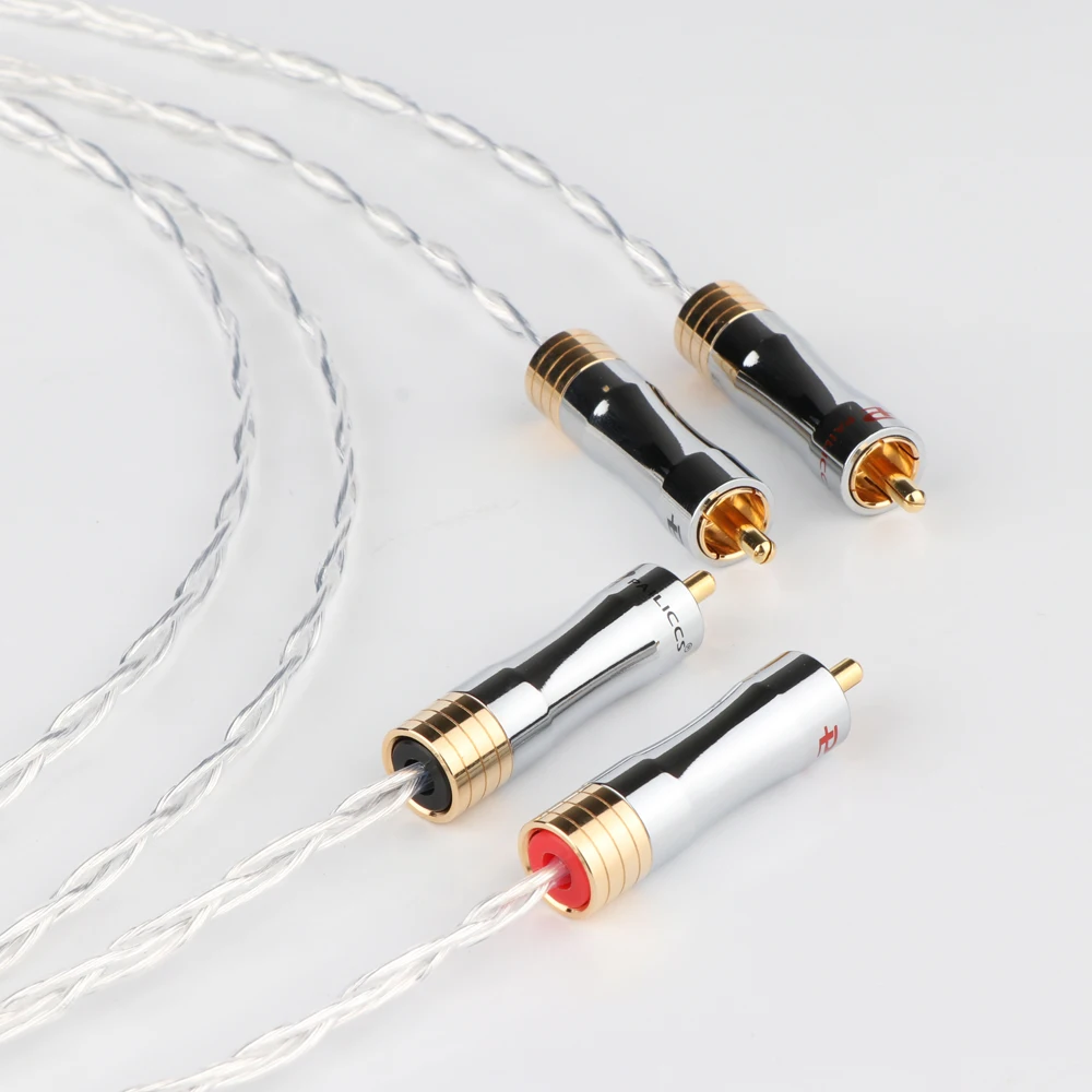 Одна пара 8N OCC медный посеребренный кабель с позолоченным RCA к штекеру для Hi Fi
