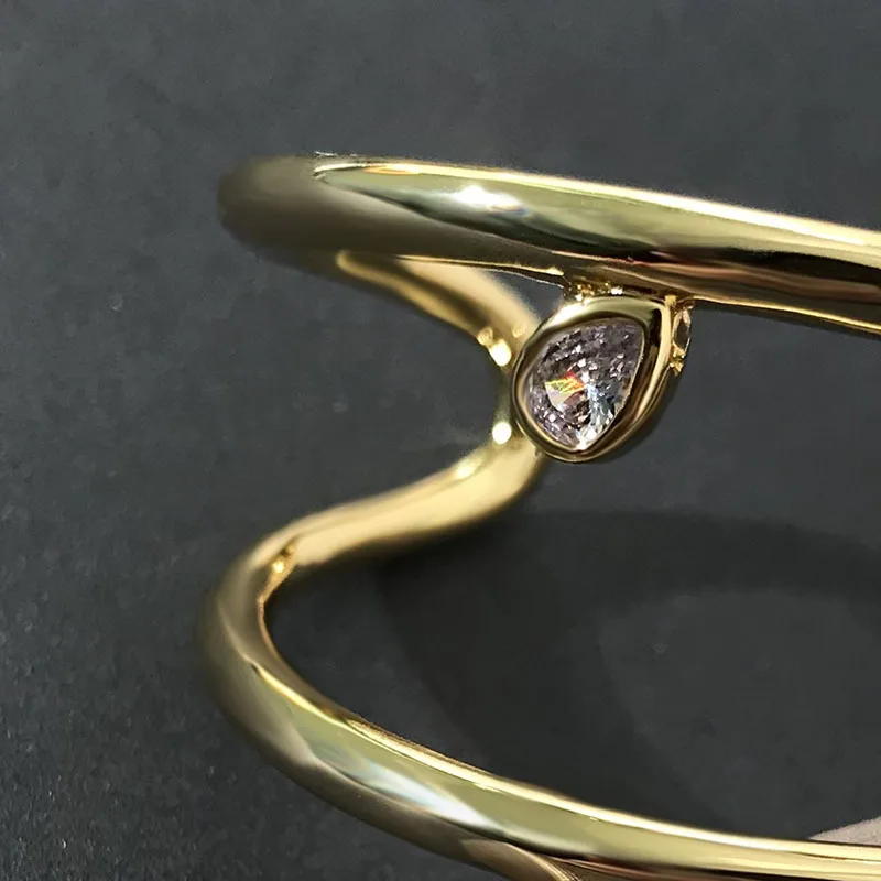 

S925 sterling silver summer new golden yellow multi-ring open bracelet female ornaments pear-shaped stone design fashion jewelry