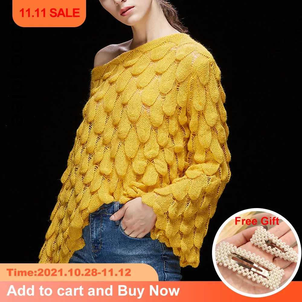 

Модный женский свитер, сексуальный вязаный пуловер, осенний Новый стиль, однотонная уличная одежда с длинным рукавом, элегантные топы с отк...