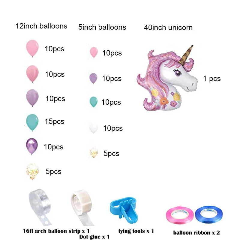 Kit de guirnalda de Globos rosa p&uacute;rpura, arco de Globos de unicornio, vajilla desechable, decoraci&oacute;n de fiesta de cumplea&ntilde;os de boda, Globos de decoraci&oacute;n para Baby Shower-1