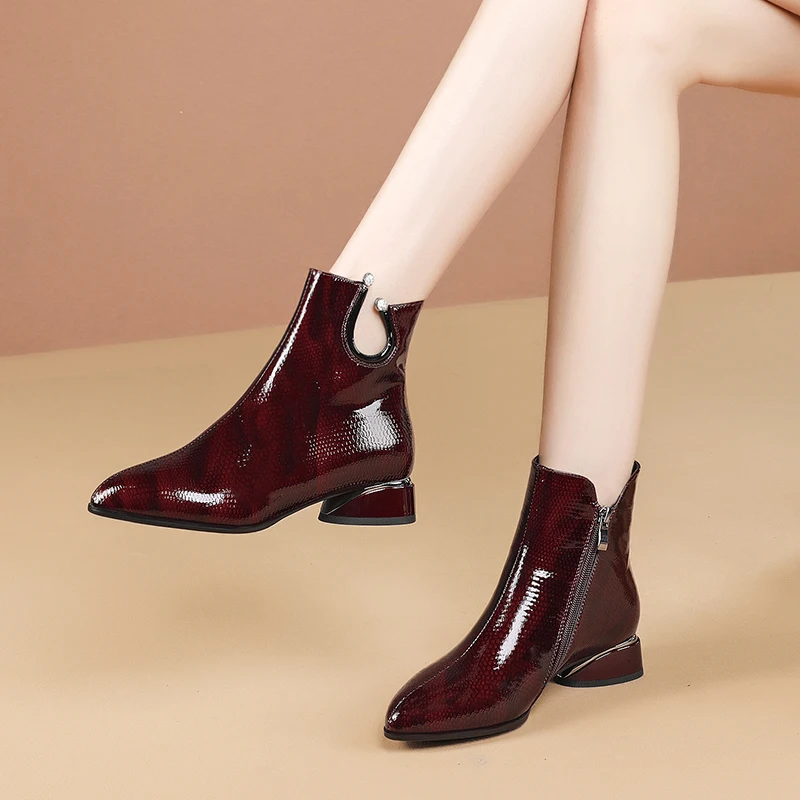 

FEDONAS Fashion Newest Genuine Leather Women Winter Boots Elegant Side Zipper Thick Heels Pumps 2021 Casual Party Shoes Woman
