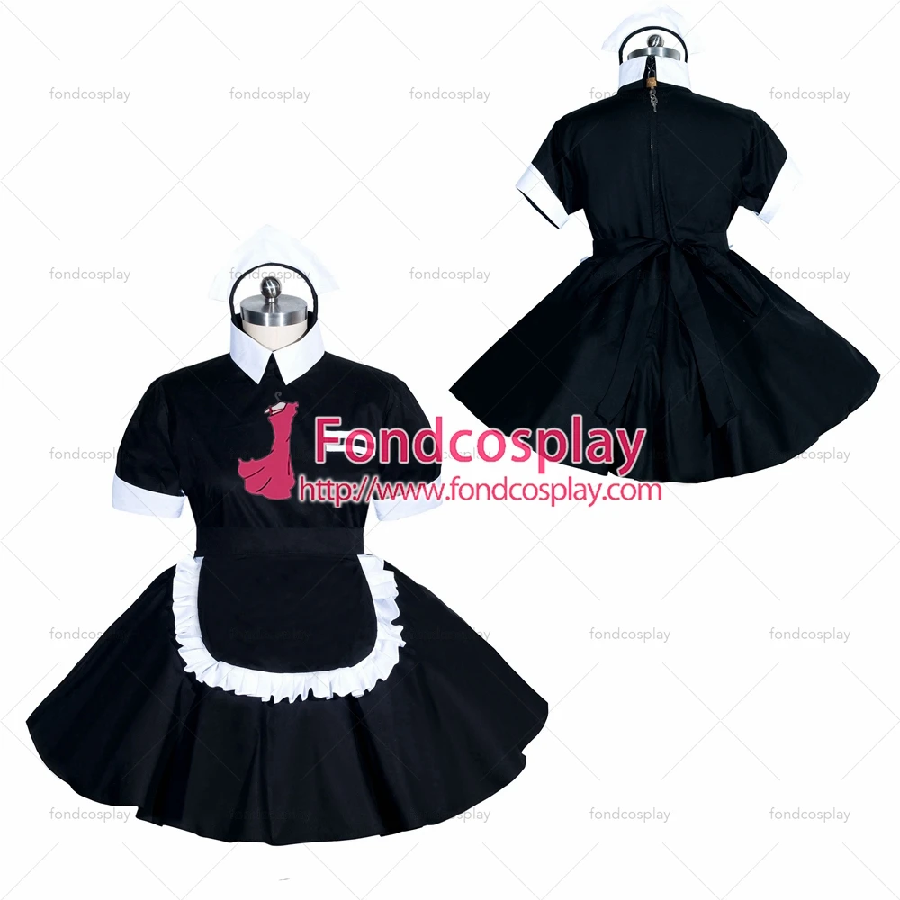 

fondcosplay adult sexy cross dressing sissy maid short French black Cotton lockable dress Uniform costume Tailor-made[G3949]