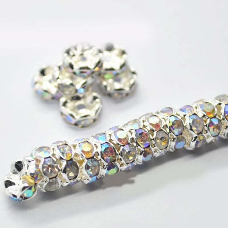 100 шт 6 мм цвет серебро бусинки Rondelle, Стразы ab crystal Бусины для самостоятельного изготовления ювелирных изделий бусины-разделители подвеска браслет Цепочки и Ожерелья Выводы