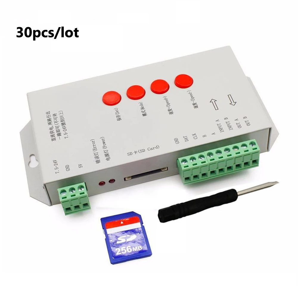 

30pcs T-1000S SD Card Led Pixel Controller WS2801 WS2811 WS2812B LED Strip SPI Signal Output 2048pixels DC5-24V RGB Controller