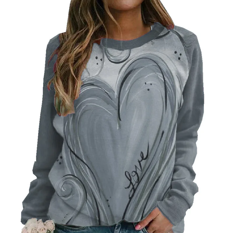 

2021 autumn and winter new women's clothing loose casual round neck long-sleeved printed T-shirt one