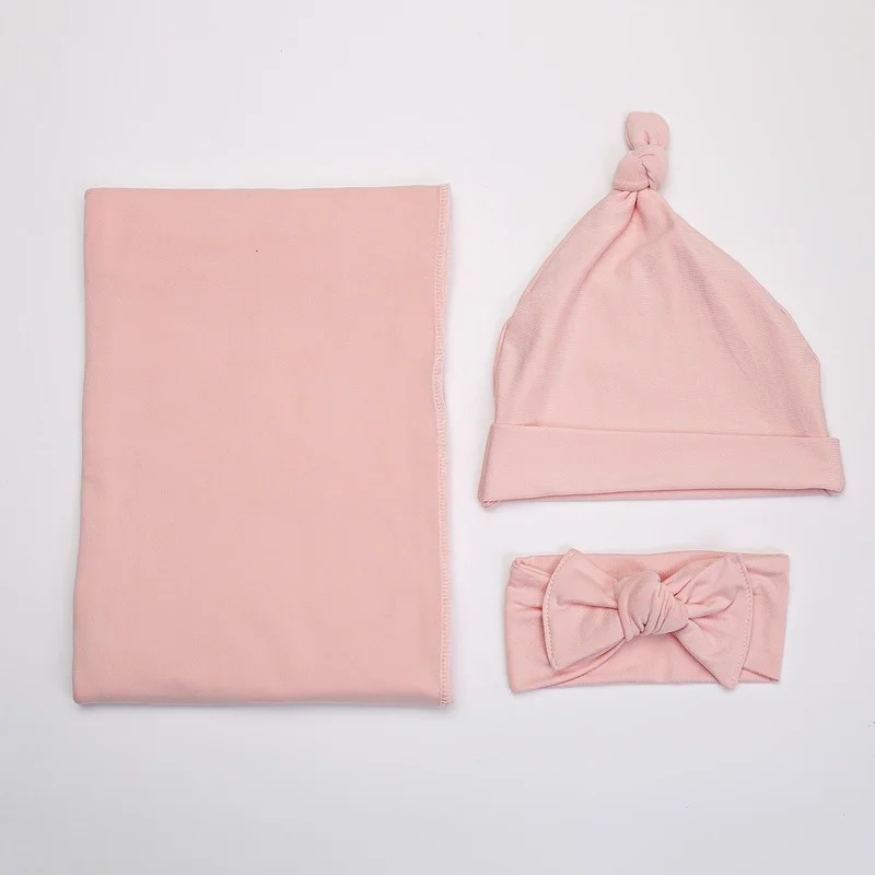 

baby blanket three-piece suit with fetal cap neonatal super soft knitted cotton swaddling wrap, anti-shock wrap cute baby girl
