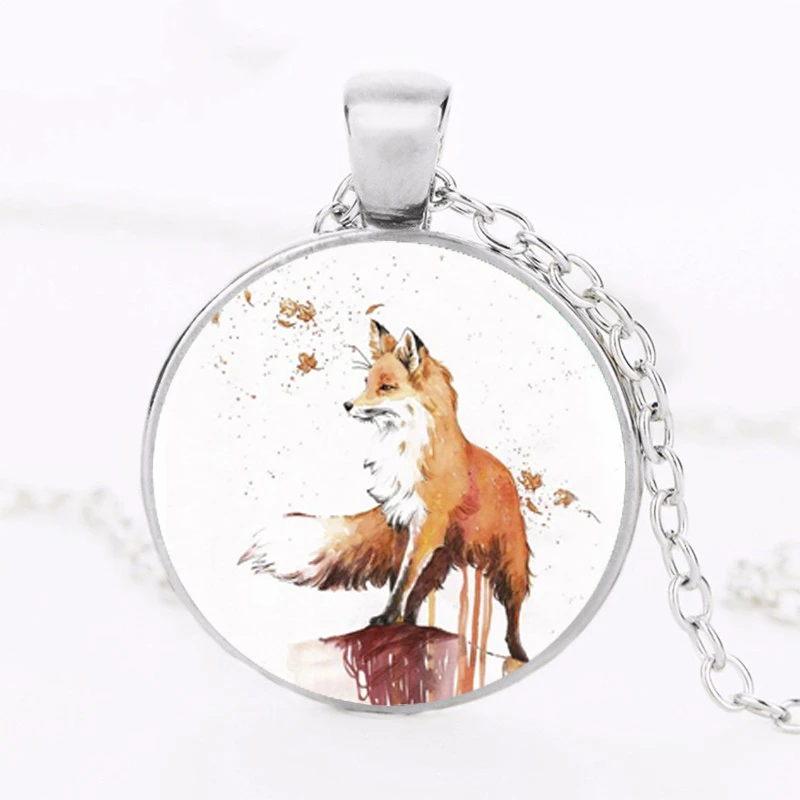 

2021 Autumn Fox Pendant Choker Statement Round Necklace For Women Dress Accessories Glass Dome Pendants Art Jewelry